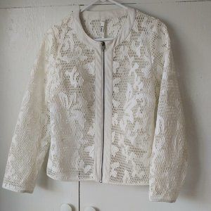 Luii Open Knit White Zip Up Jacket SZ S